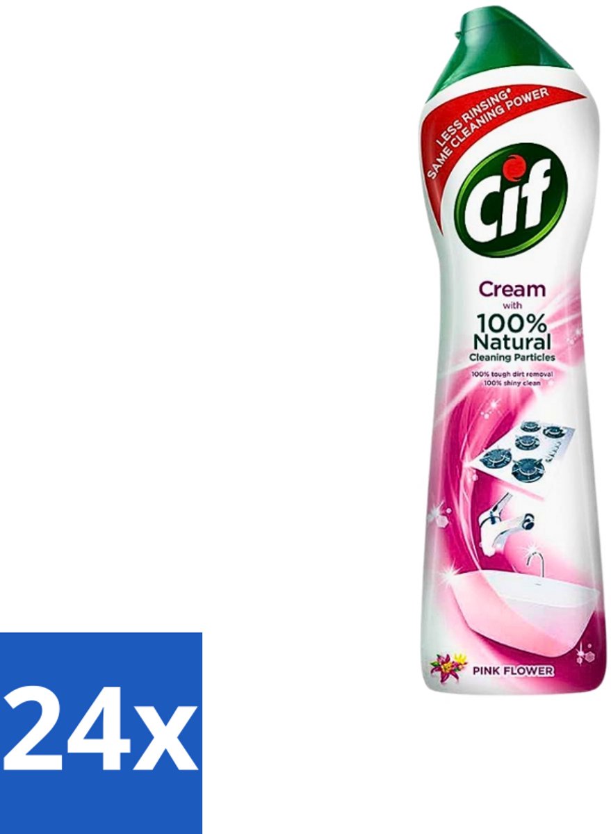 24 x Cif - Badkamer & Keuken - Schuurmiddel - Cream Pink Flower - 500 ml - Cif Schuurmiddel - Schuurmiddel - Reinigingsmiddel - Vuil Verwijderen - Vet Verwijderen
