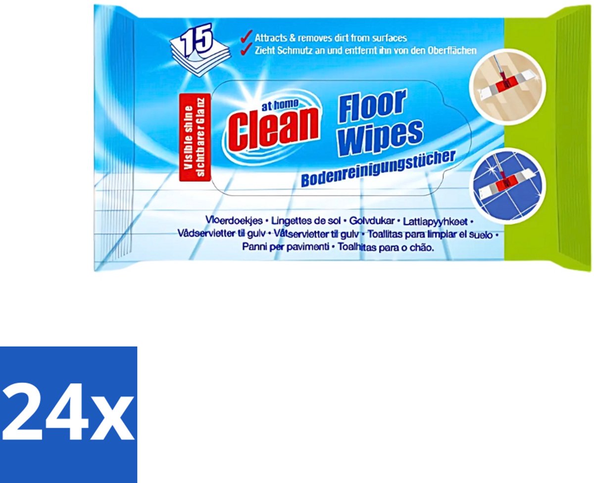 24 x At Home - Clean - Vloer Reinigingsdoekjes - Reinigt Effectief - 15 Doekjes - Vloer Reinigen - Reinigingsdoek - Vloer Doek - Glans Vloer - Schoonmaken Vloer