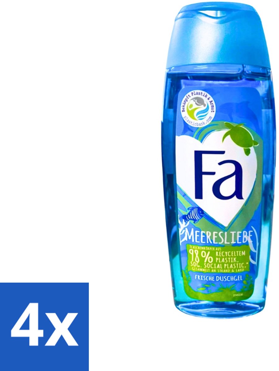 4 x Fa - Douchegel - Zeeliefde Fresh - Verfrissend & Verkwikkend - Verzorgend - 250 ml - Douchegel - Zee - Fris - Verfrissend - Huid Verzorging