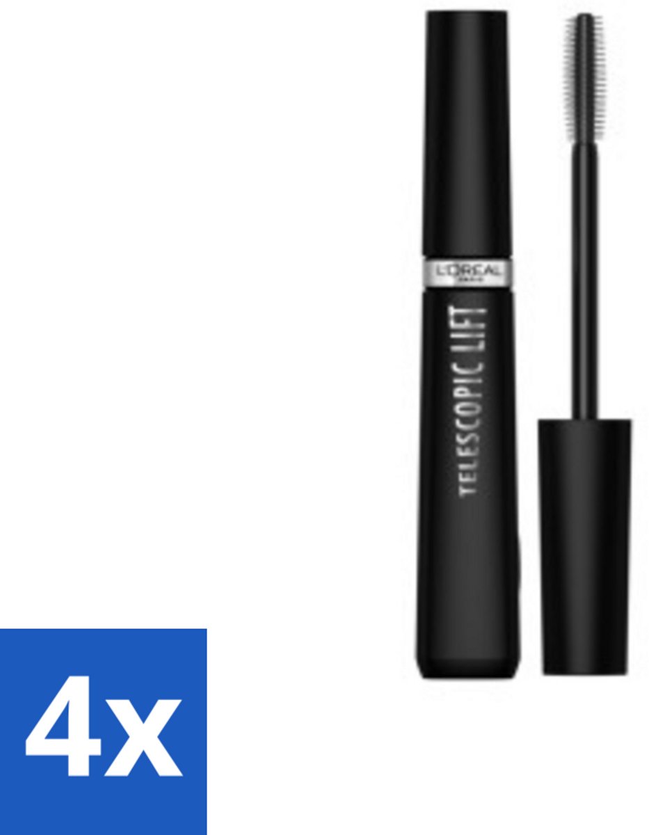 4 x L'Oréal Telescopic Lift Mascara Zwart 9,9 ml - Telescopic Lift Mascara - Langer En Voller Wimpers - Volume Wimpers - Lift Wimpers - Gelifte Wimpers