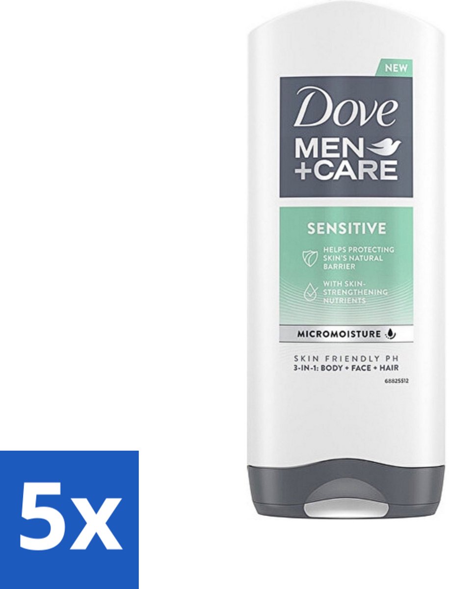 Dove - Shower Gel - 3-in-1 - Men Care Sensitive - Verfrissend en zacht - 400 ml - Bulkverpakking - 5 stuks