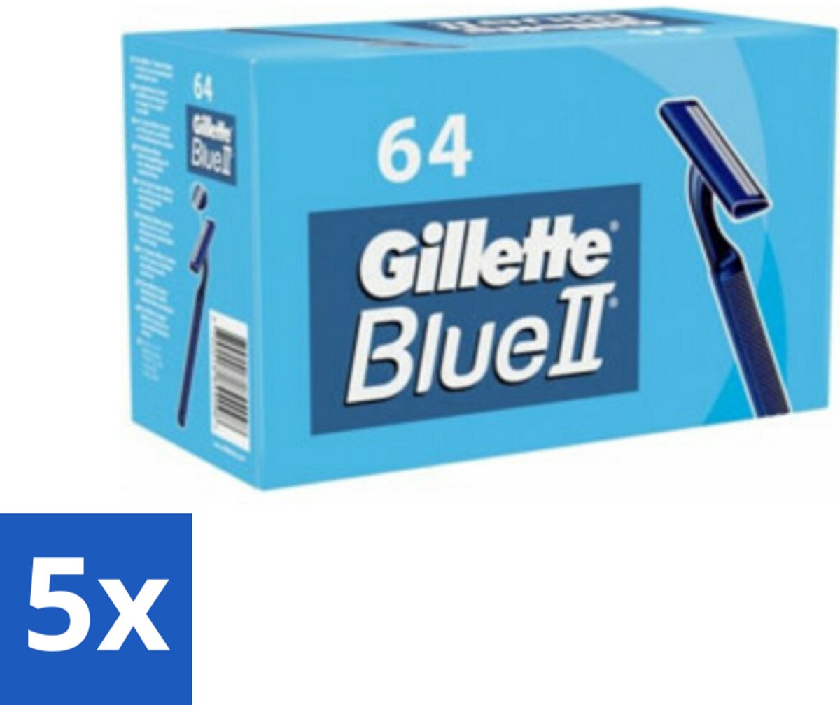 5 x Gillette - Blue 2 - Wegwerpscheermesjes - Duurzaam en comfortabel - 64 Scheermesjes - Scheermesjes - Wegwerpscheermesjes - Gillette Blue Ii - Scheerbeurt - Duurzaam Scheermesje