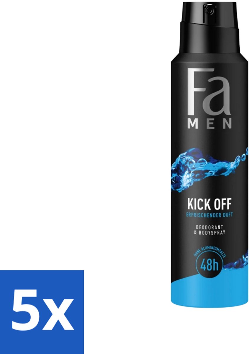 5 x Fa Men - Deodorant Lichaamsspray - Kick-Off - Verfrissend - 48 uur Bescherming - 150 ml - Deodorant Spray - 48 Uur Bescherming - Aluminiumzouten - Verfrissend - Huidvriendelijk