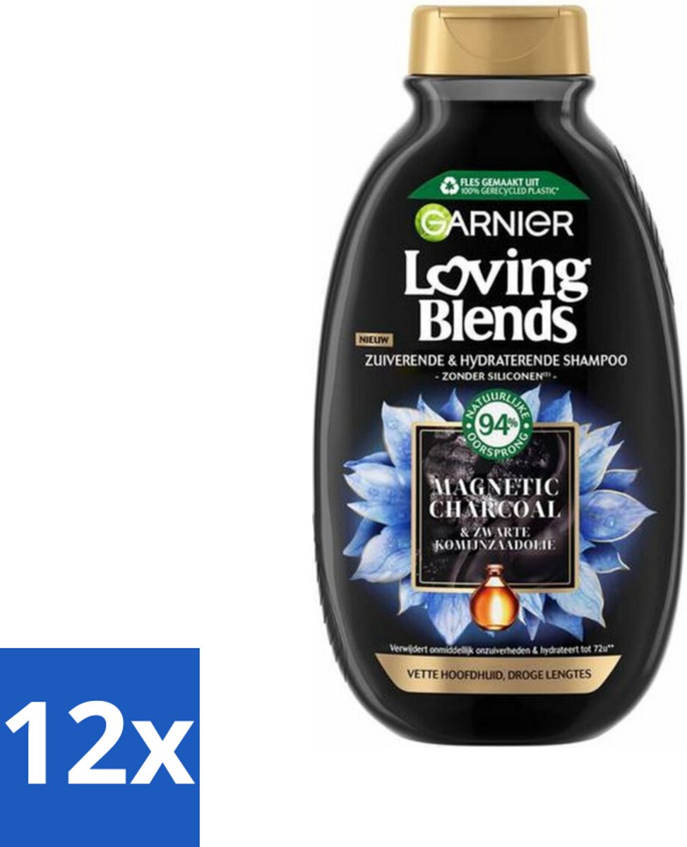 Garnier Loving Blends Magnetic Charcoal Shampoo 300 ml - Voordeelverpakking - 12 stuks