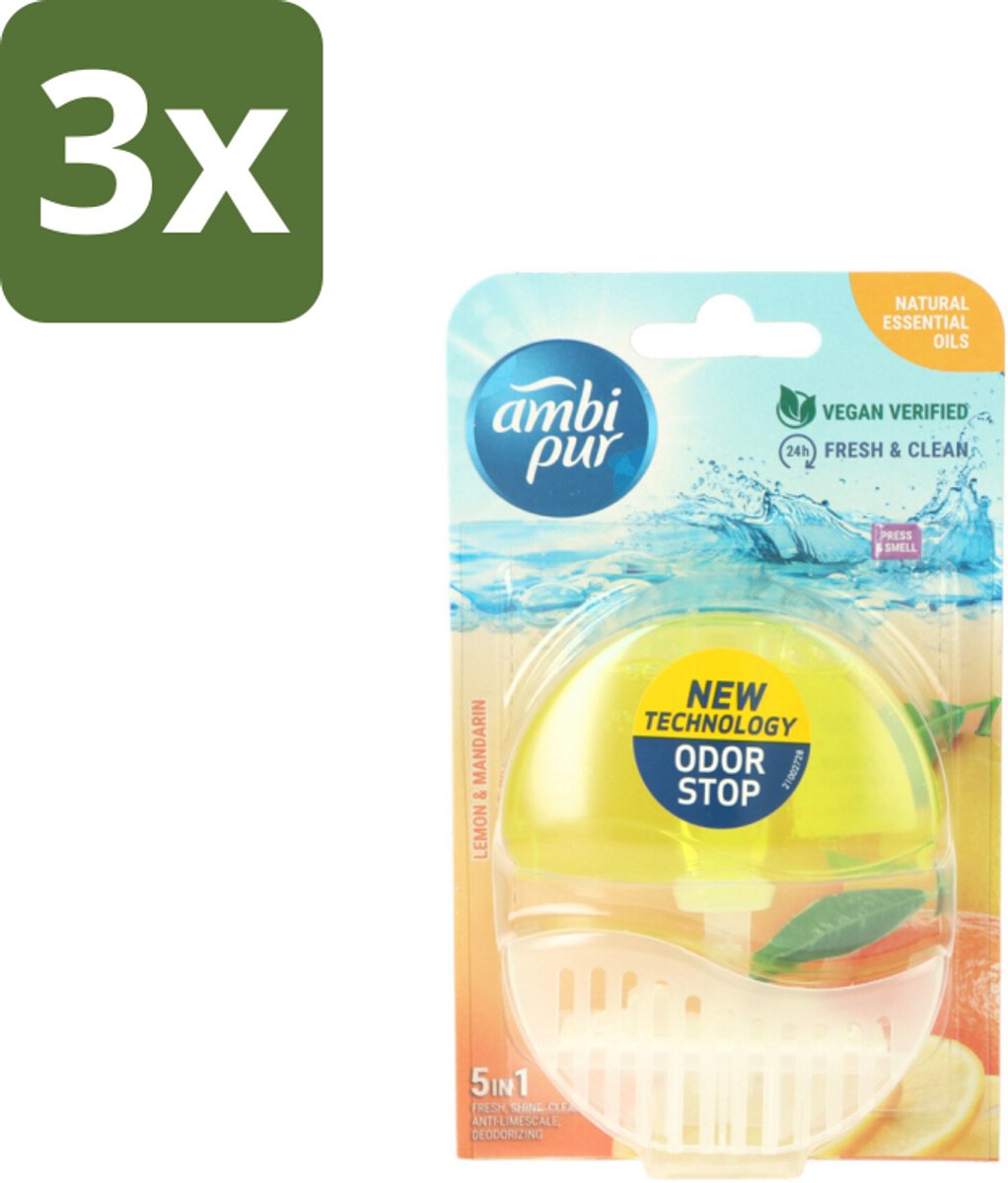 3 x Ambi Pur Toiletblok Starterkit 5in1 Lemon & Mandarine - Toiletblok - Toilet Hygiëne - Citrus Geur - Frisse Geur - Kalkvoorkomend