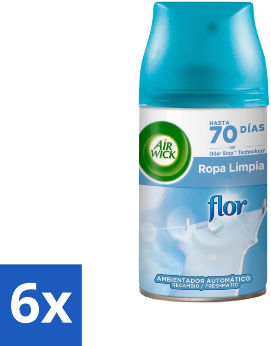6 x Air Wick - Luchtverfrisser Navulling - Bloem & Fris - Automatische Spray - 250 ml - Luchtverfrisser Bloem En Fris - Bloemige Geur - Geurverspreiding - 24/7 Geurstop - Automatische Spray