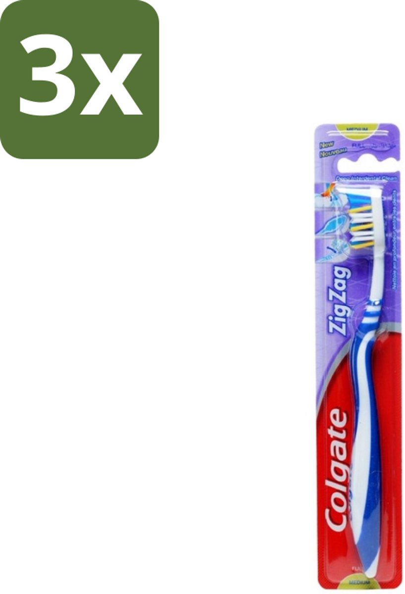 3 x Colgate - Tandenborstel - ZigZag Medium - 1 Tandenborstel - Tandenborstel - Reiniging - Tandplak - Mondhygiëne - Zigzag Borstelharen