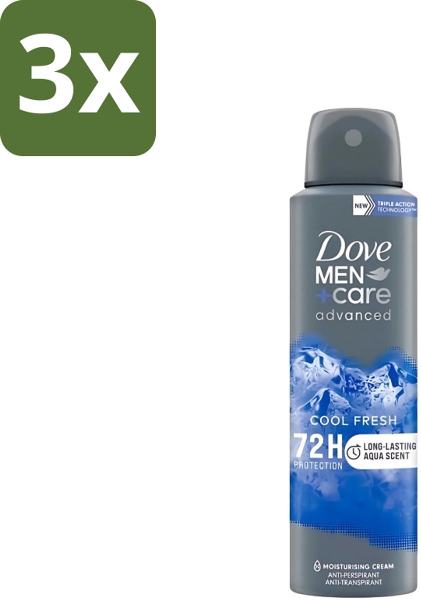 3 x Dove - Deodorant - Men Care Cool Fresh - Verfrissend en langdurige bescherming - 150 ml - Deodorant Spray - Mannelijke Geur - Zweetbehandeling - Frisheid - Langdurige Bescherming