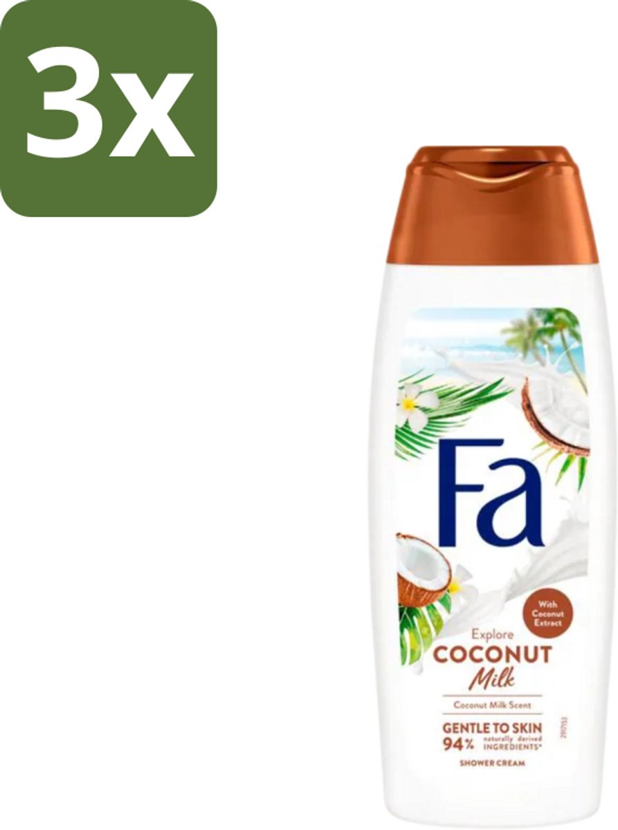3 x Fa - Douchegel - Coconut Milk - Hydraterend & Kalmerend - Verzachtend - 250 ml - Douchegel Kokosmelk - Hydraterende Douchegel - Kalmerende Douchegel - Verzachtende Douchegel - Kokos-extract Douchegel