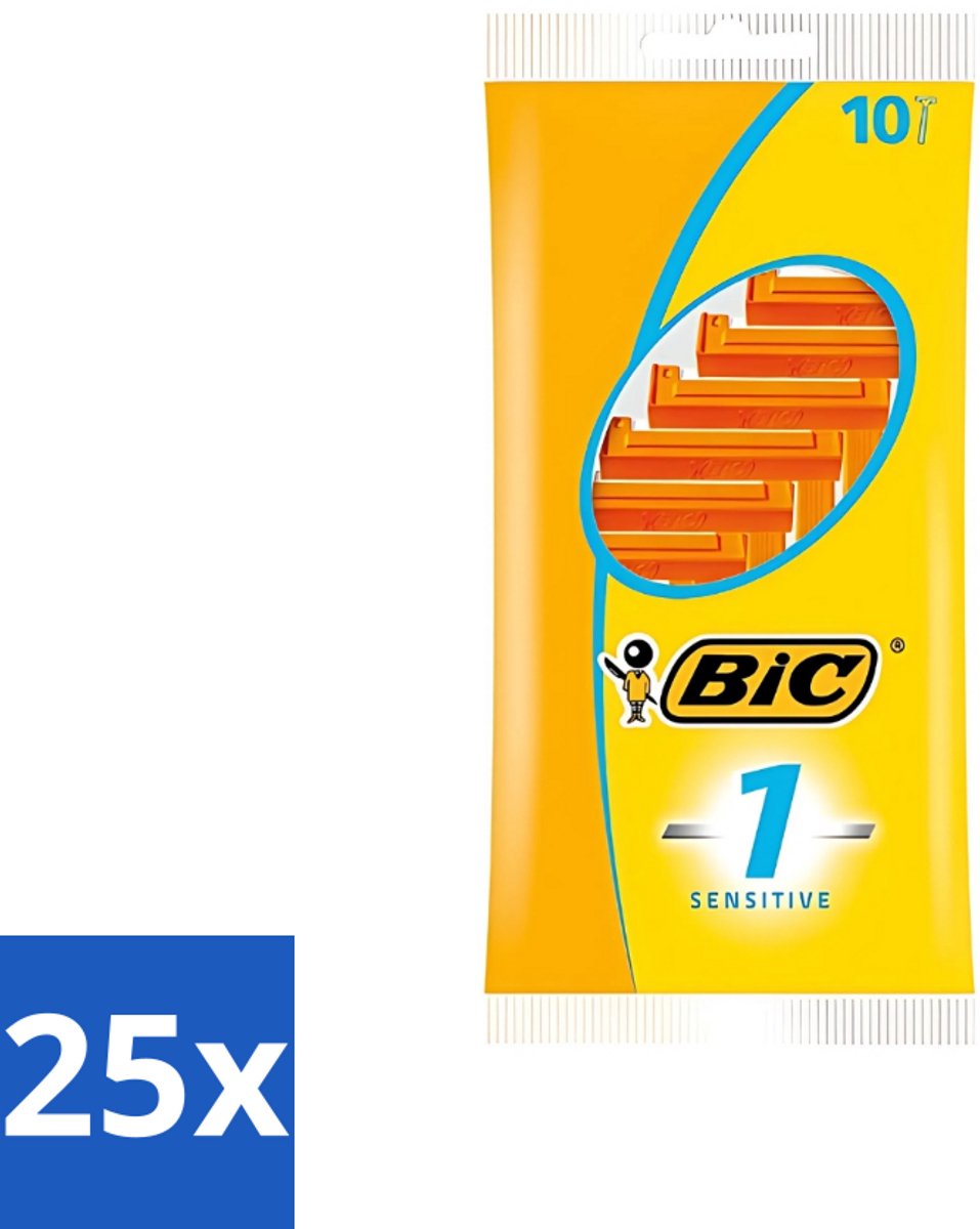 25 x Bic - Scheermesjes - Sensitive - Enkel Mesje - Wegwerpmesjes - 10 Scheermesjes - Scheermesje - Wegwerpscheermesje - Gevoelige Huid - Enkel Mesje - Roestvrij Staal
