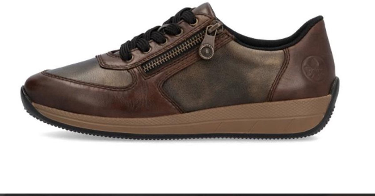 Rieker N1112-25 bruine leren sneakers rits en veters uitneembare zool maat 42