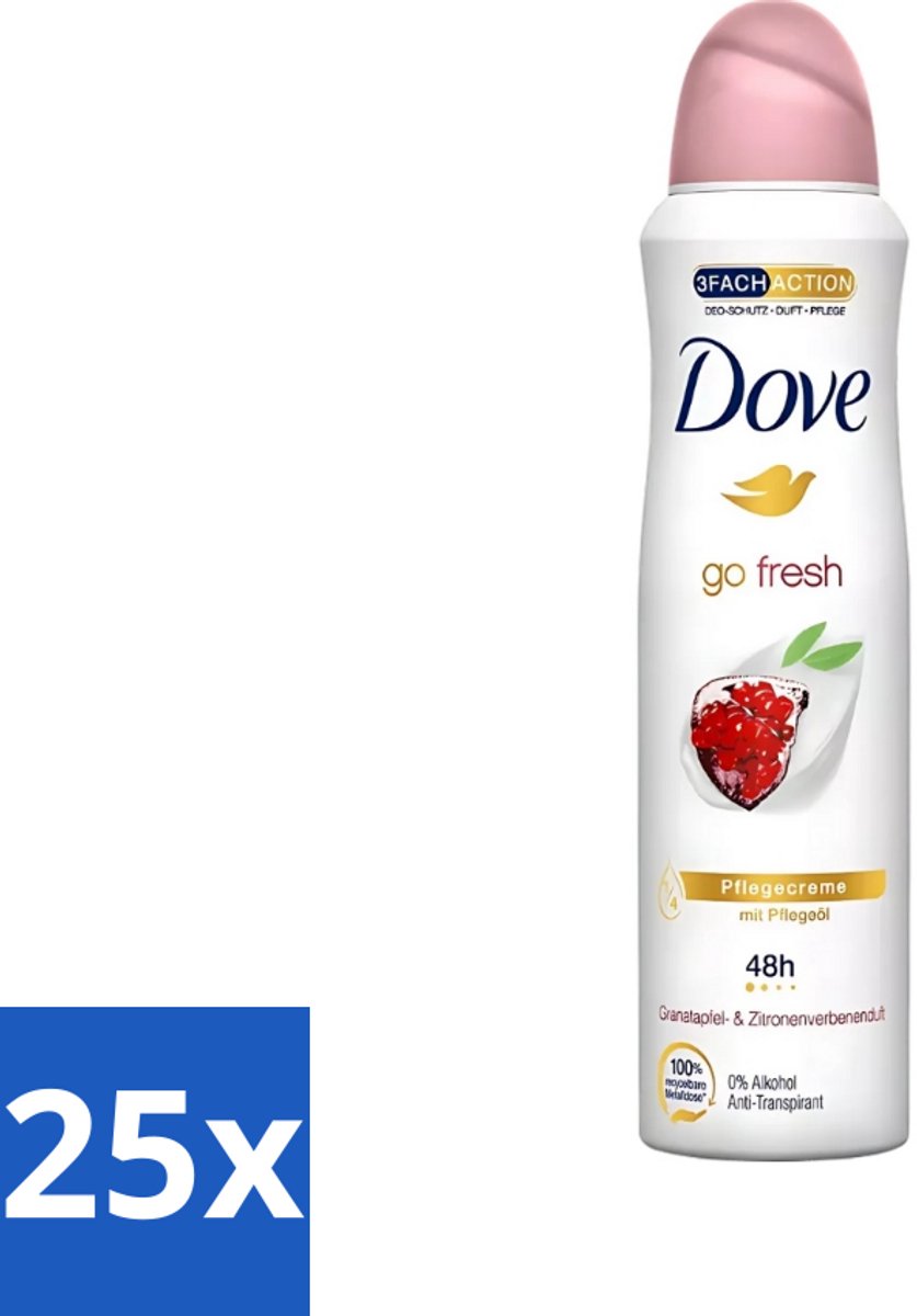 25 x Dove - Deodorant - Go Fresh Granaatappel - Frisse en fruitige geur - 150 ml - Dove Go Fresh - Deodorant Spray - Anti-transpirant - Frisheid - Fruitige Geur