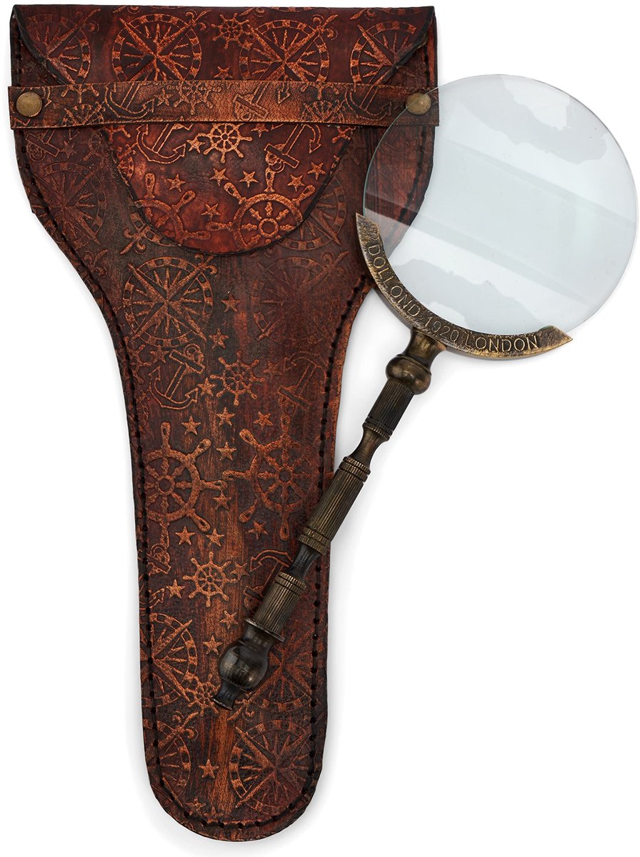 Solidchoice - Vergrootglas van Antiek Messing - Lederen Etui, 19x7.5 cm