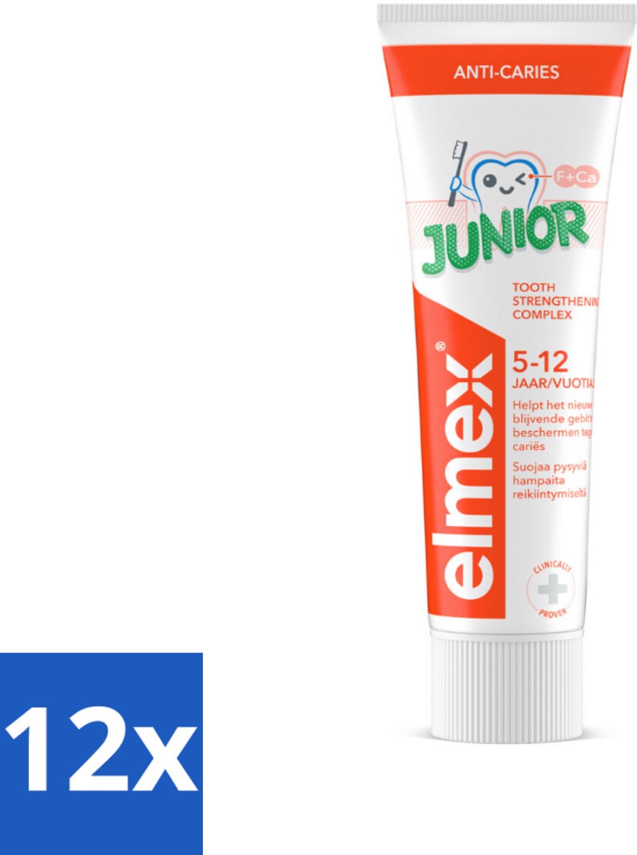 12 x Elmex Gel-Tandpasta Junior (5-12 Jaar) 75 ml - Tandpasta Voor Kinderen - Gaatjesbescherming - Aminfluoride - Tandpasta Gel - Kindertandpasta