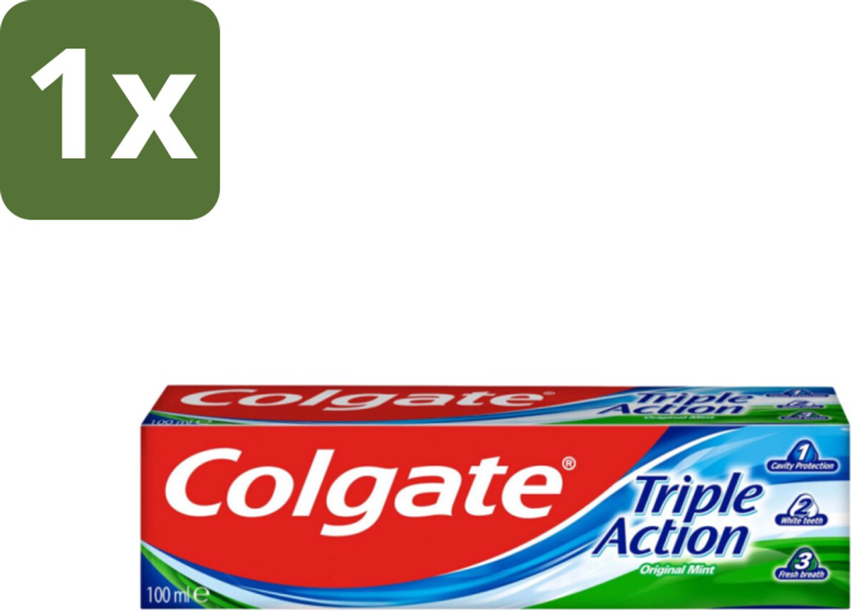 1 x Colgate Tandpasta Triple Action 100 ml - Tandpasta - Gaatjes - Wittere Tanden - Frisse Adem - Mondverzorging