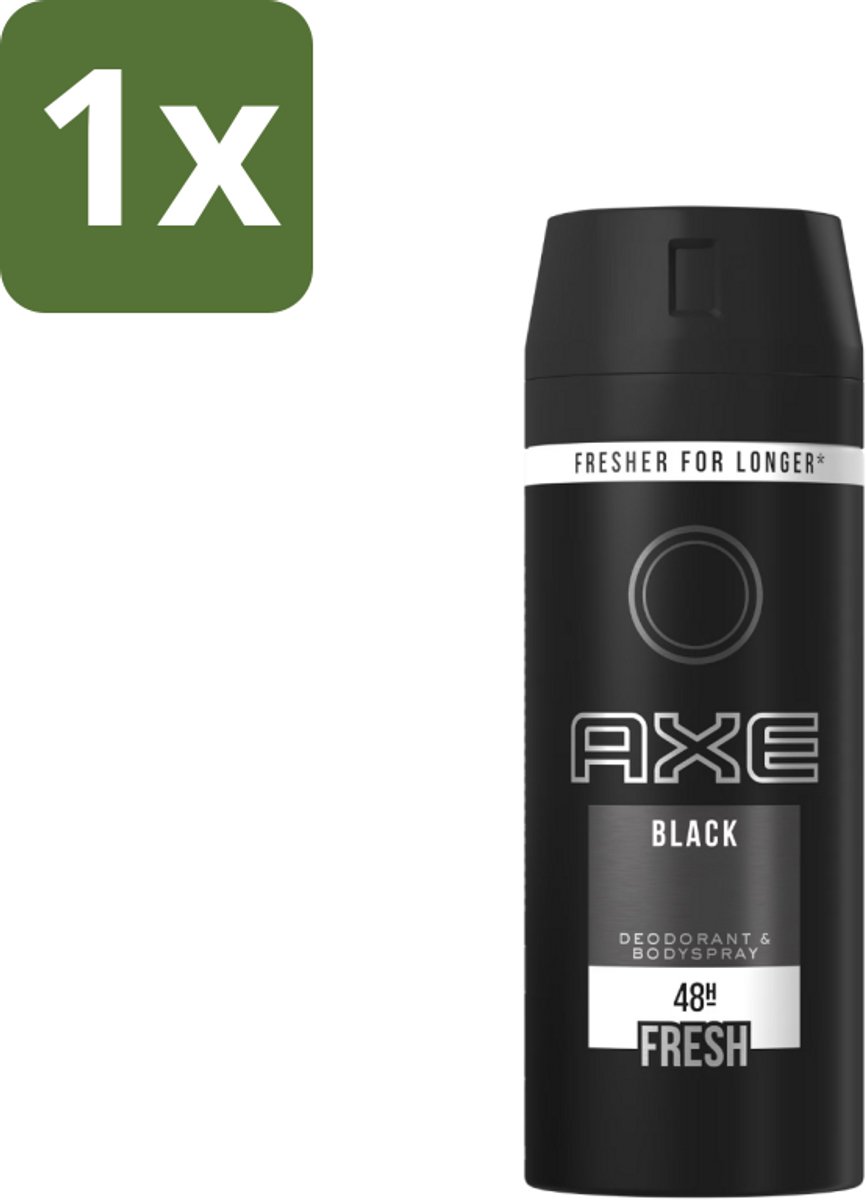 1 x Axe Deodorant Bodyspray Black 150 ml - Axe Deodorant Bodyspray - Anti-transpirant - Zweetgeur - Sandelhout Geur - Munt Geur