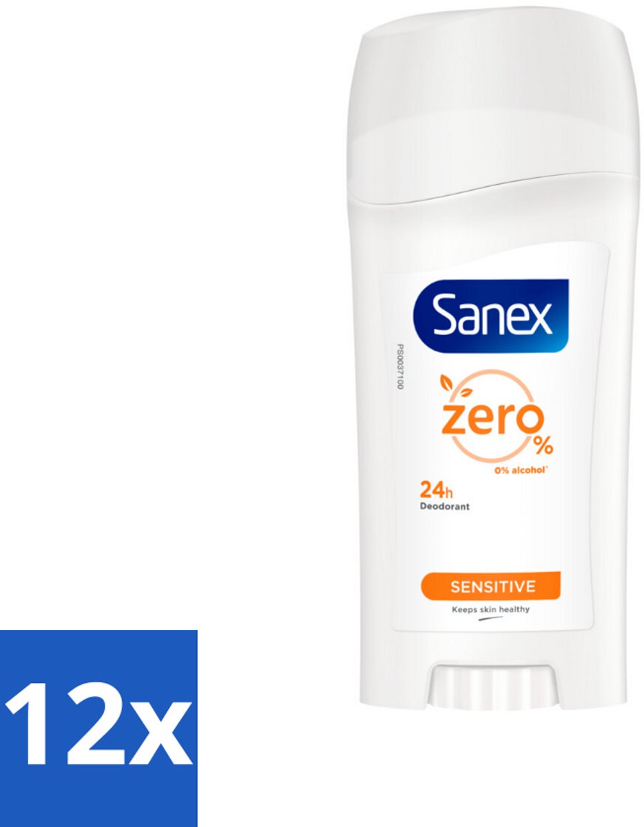 12 x Sanex Deodorant Stick Dermo Sensitive 65 ml - Deodorant Stick - Gevoelige Huid - Alcoholvrij - 24 Uur Bescherming - Huidbescherming
