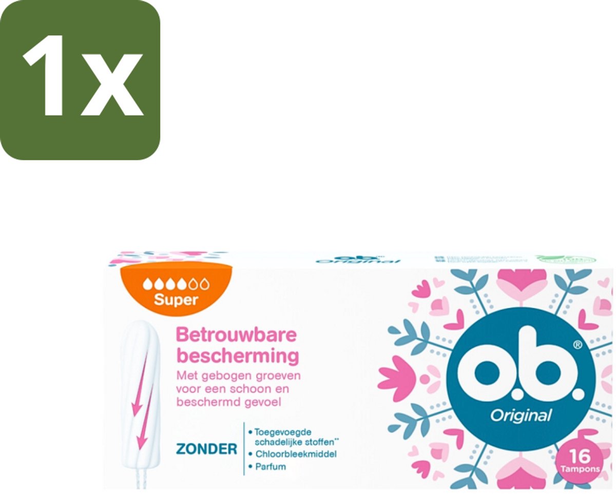 1 x o.b. Tampons - Original Super - Gebogen Groeven - Voor Betrouwbare Bescherming - 16 Tampons - Tampons - Menstruatiebescherming - Gebogen Groeven - StayDry - Plantaardige Kern