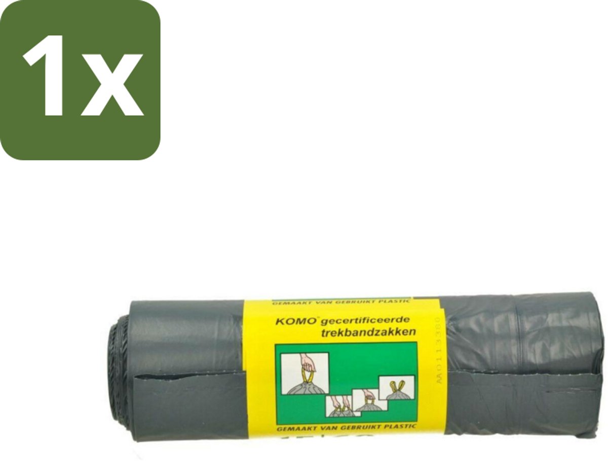 1 x Komo Vuilniszakken Trekband 60L 15 stuks per verpakking - Afvalzak 60 L - Trekband Vuilniszak - Vuilniszak 60 L - Vuilniszak Met Trekband - Vuilniszak LDPE