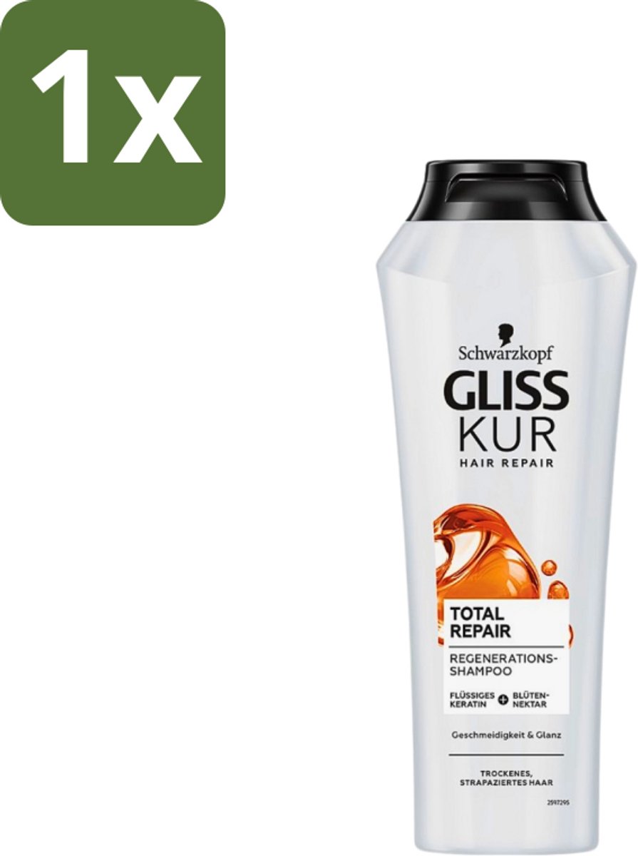 1 x Gliss Kur - Shampoo - Vrouwen - Hydraterende Verzorging - 250 ml - Hydraatende Shampoo - Gespleten Haarpunten - Keratine - Haarverzorging - Haarherstel