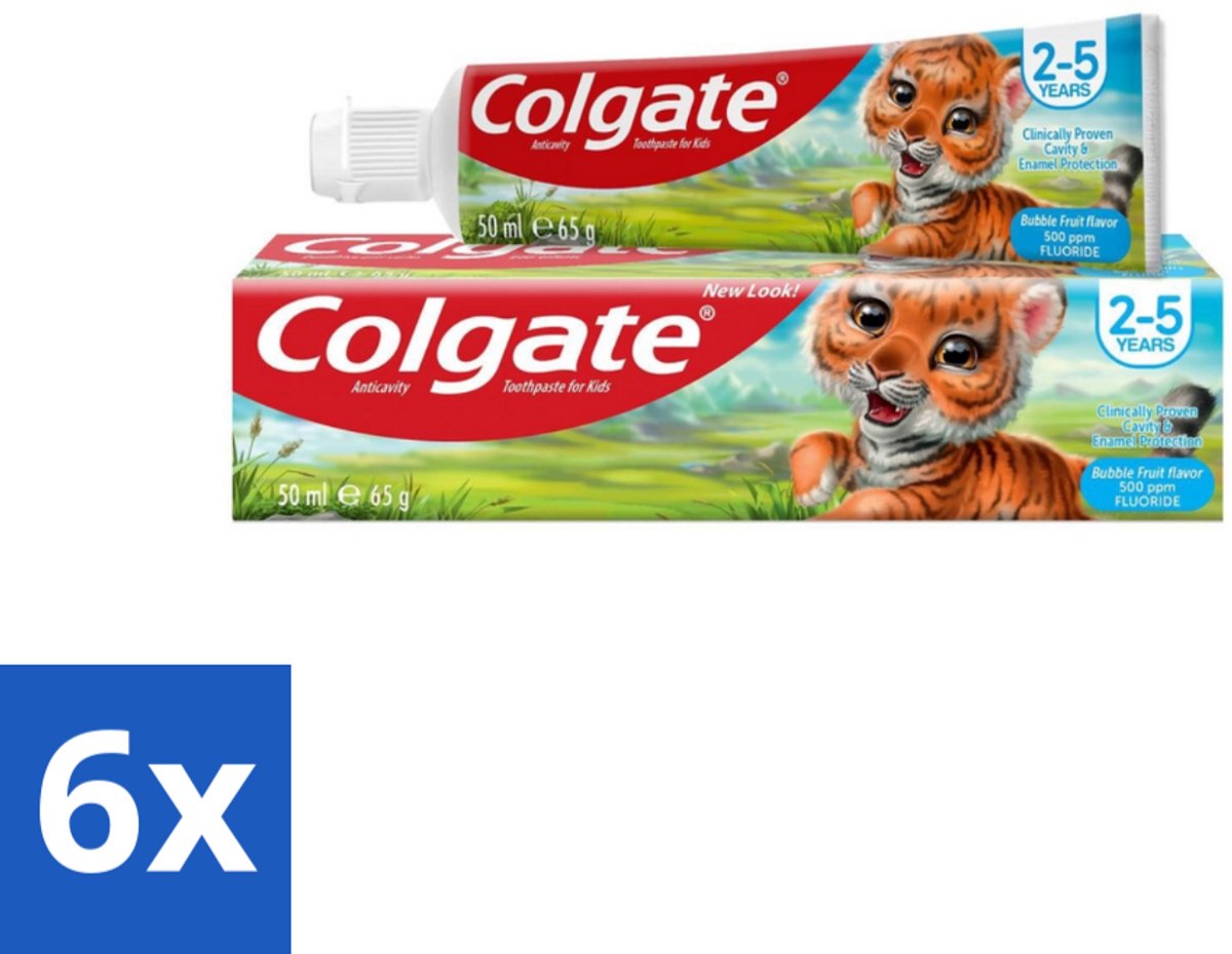 6 x Colgate - Bubble Fruit - Kindertandpasta - Voor 2 tot 5 jaar oud - 50ml - Kindertandpasta - Gaatjes Bestrijden - Melktanden Beschermen - Tandpasta Voor Jonge Kinderen - Bubble Fruit Smaak