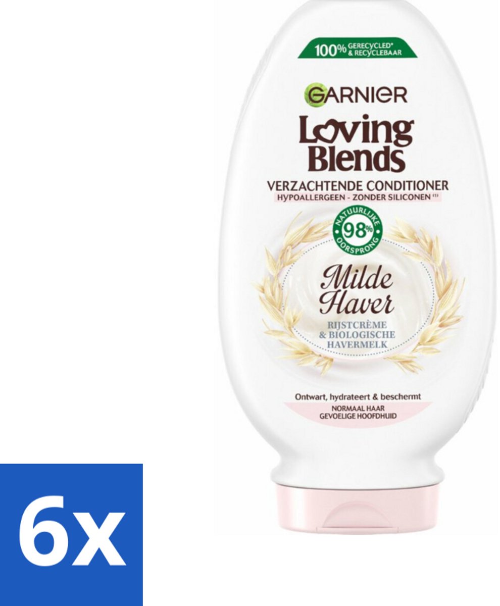 6 x Garnier Loving Blends Milde Haver Conditioner 250 ml - Conditioner Voor Gevoelige Hoofdhuid - Milde Conditioner - Hypoallergene Conditioner - Rijstcrème Conditioner - Biologische Havermelk Conditioner
