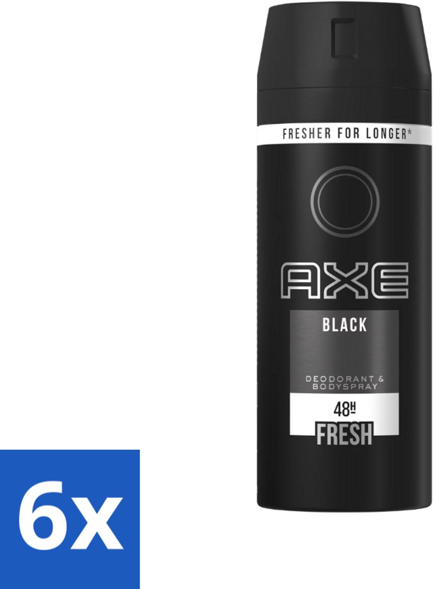 6 x Axe Deodorant Bodyspray Black 150 ml - Axe Deo Black Spray - Anti-transpirant - Zweetgeur - Bodyspray - Sandelhout Geur