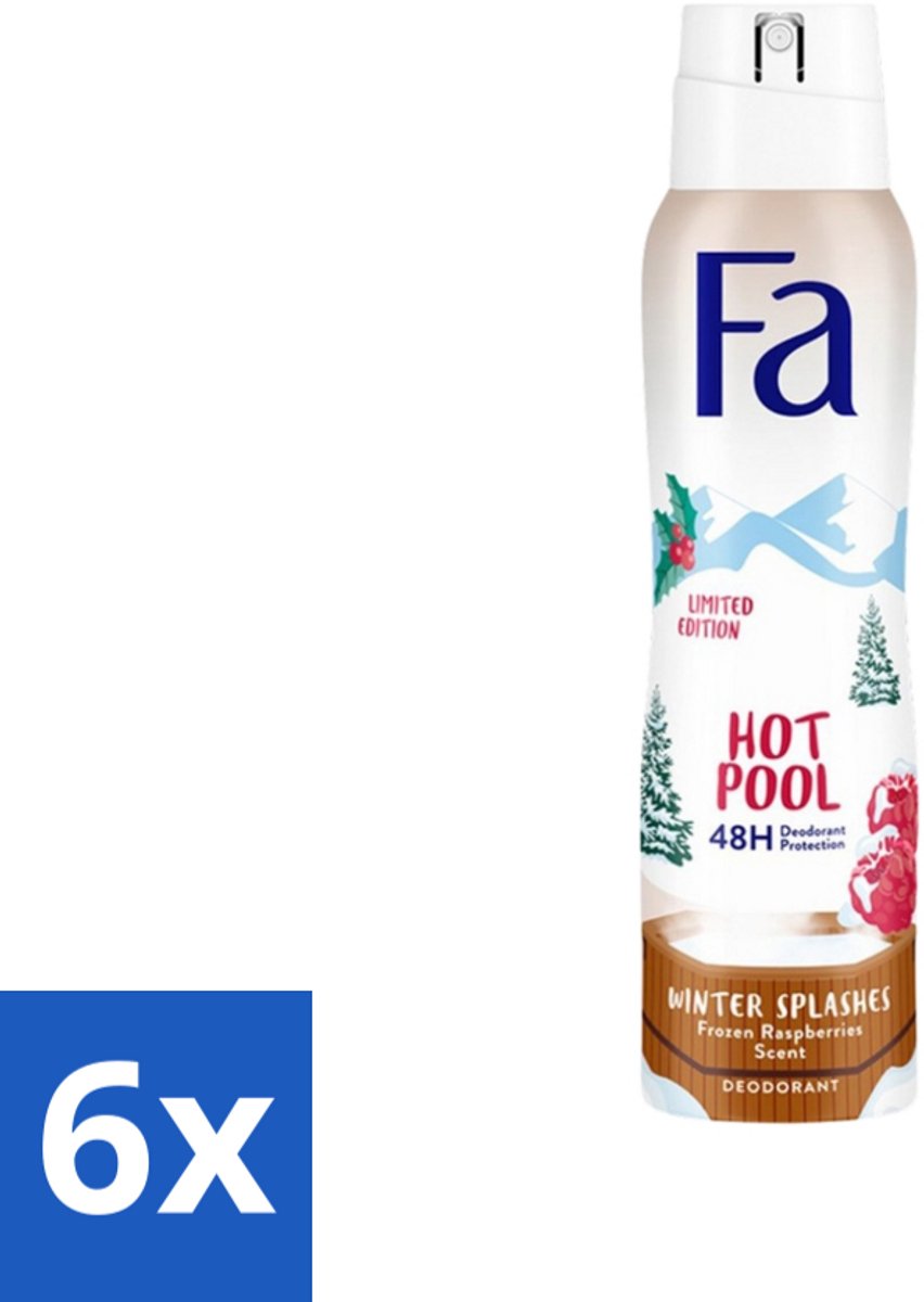 6 x Fa - Deospray - Winter Splashes - 48 uur Bescherming - Frozen Raspberry - Verfrissend & Fruitig - 150 ml - 48 Uur Bescherming - Zweet - Geur - Frambozen - Deospray