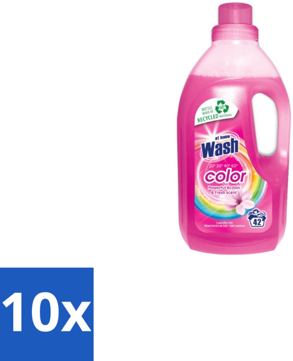 10 x At Home Wasmiddel Color 42 Wasbeurten Kleur 1,5 liter - Wasmiddel Kleur - Wasgel - Gebruik Voor Gekleurd Textiel - Vlekverwijdering - Frisse Geur