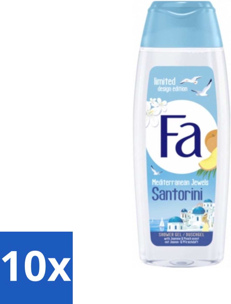 10 x Fa - Douchegel - Mediterranean Jewels Santorini - Verfrissend & Hydraterend - Verzachtend - 250 ml - Douchegel Santorini - Verfrissend - Hydraterend - Verzachtend - Mediterrane Geur