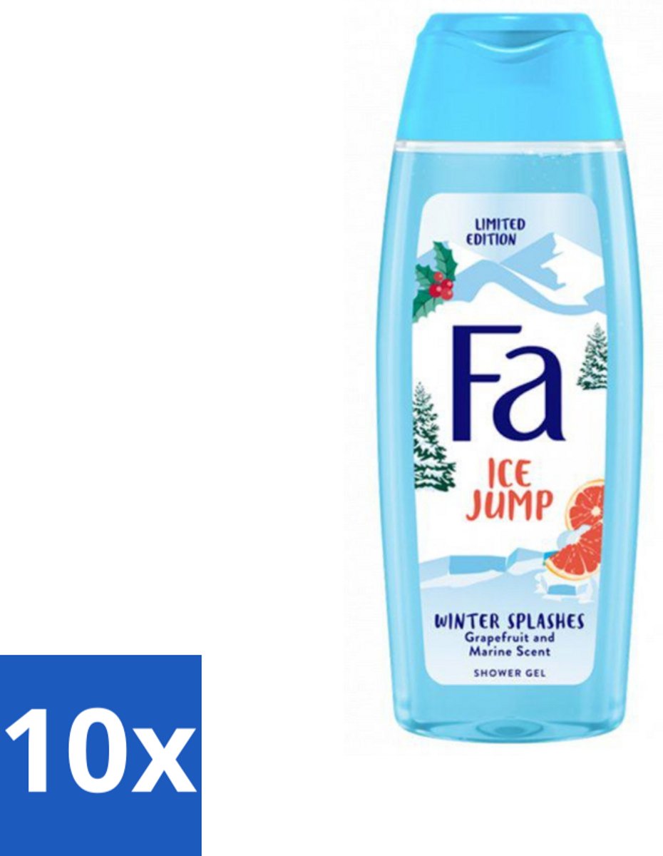 10 x Fa - Douchegel - Winter Splashes Ice Jump - Frisse Geur & Verfrissing - Verzorgend - 250 ml - Douchegel - Winter - Zeebries - Grapefruit - Verfrissend