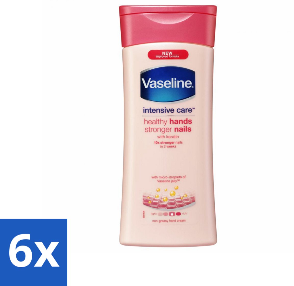 6 x Vaseline Handcreme Healthy Hands & Stronger Nails 200 ml - Handcrème - Nagelversterking - Keratine - Hydratatie - Handverzorging