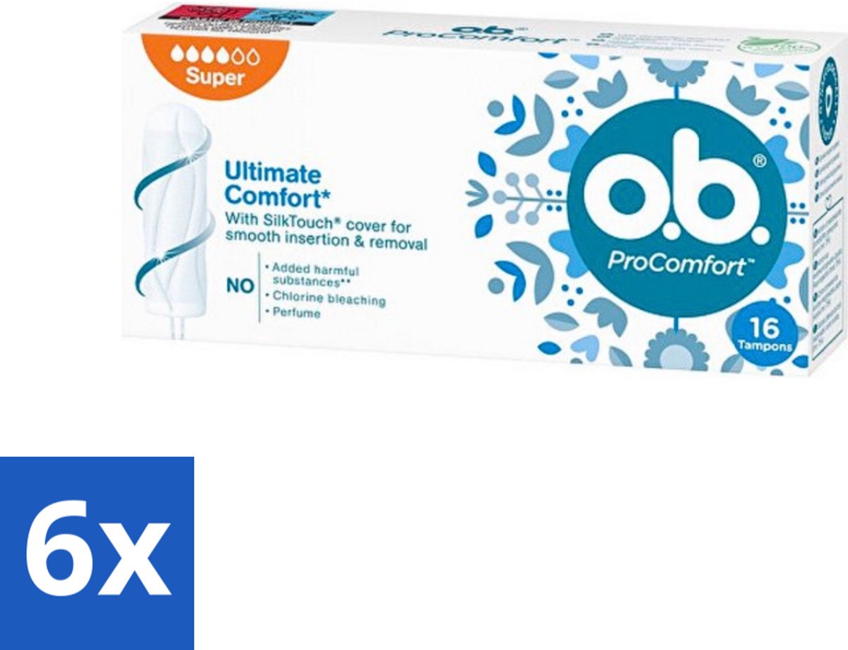 6 x o.b. Tampons - ProComfort Super - Voor Comfort en Zachte Bescherming - 16 Tampons - Tampons - Menstruatiebescherming - Comfort - Zachte Bescherming - Plantaardige Kern