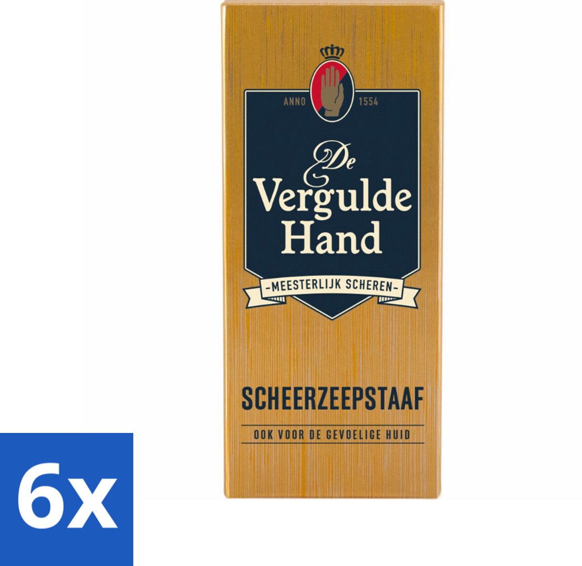 6 x Vergulde Hand Scheerzeepstaaf 75 gr - Scheerzeepstaaf - Scheerbeleving - Gladder Scheerresultaat - Baardharen Rechtop Staan - Authentieke Scheerbeleving