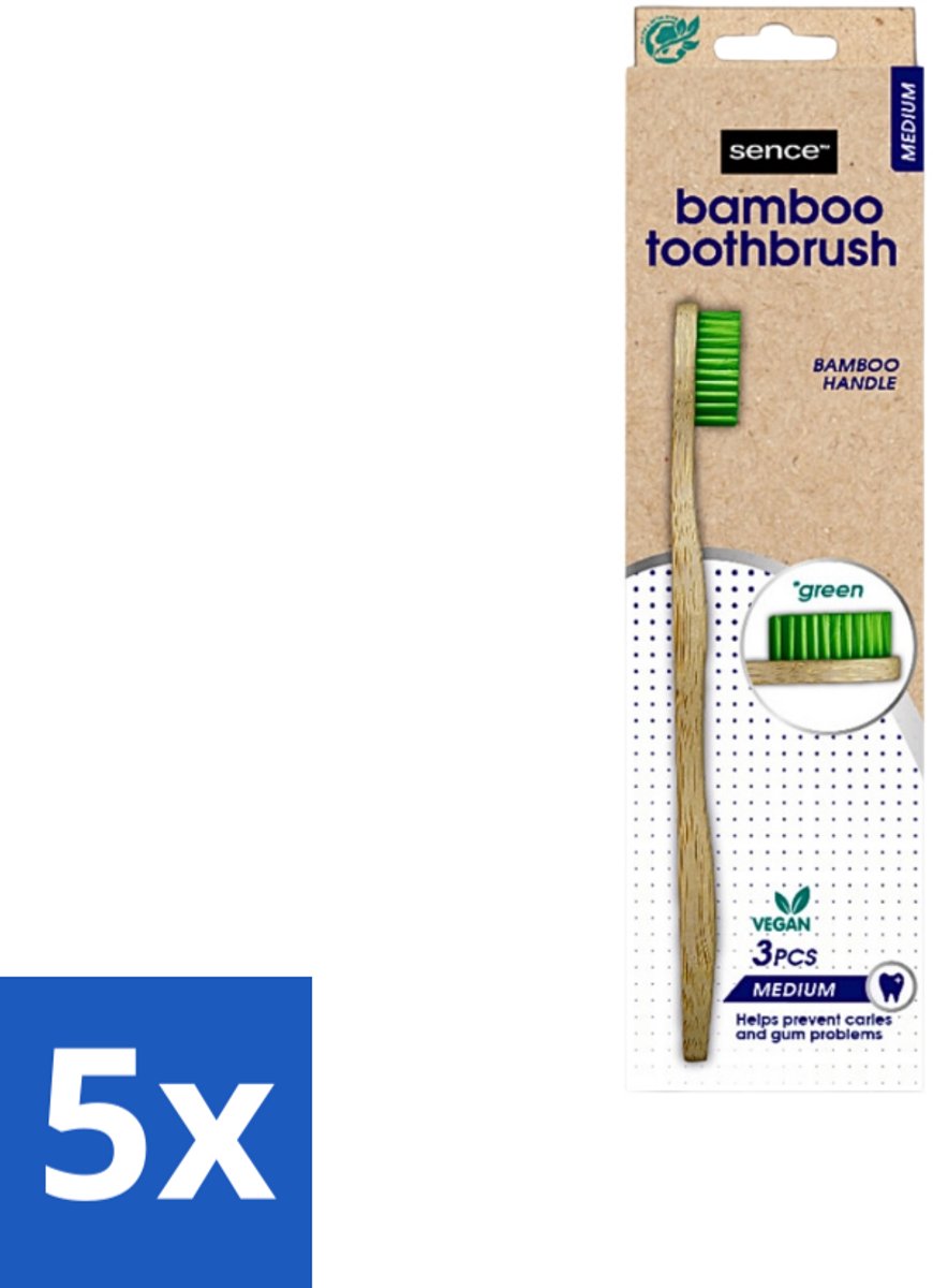 5 x Sence - Bamboo - Tandenborstels - Medium - Set van 3 - Groen - Tandenborstel - Bamboo - Duurzaamheid - Milieuvriendelijk - Vegan
