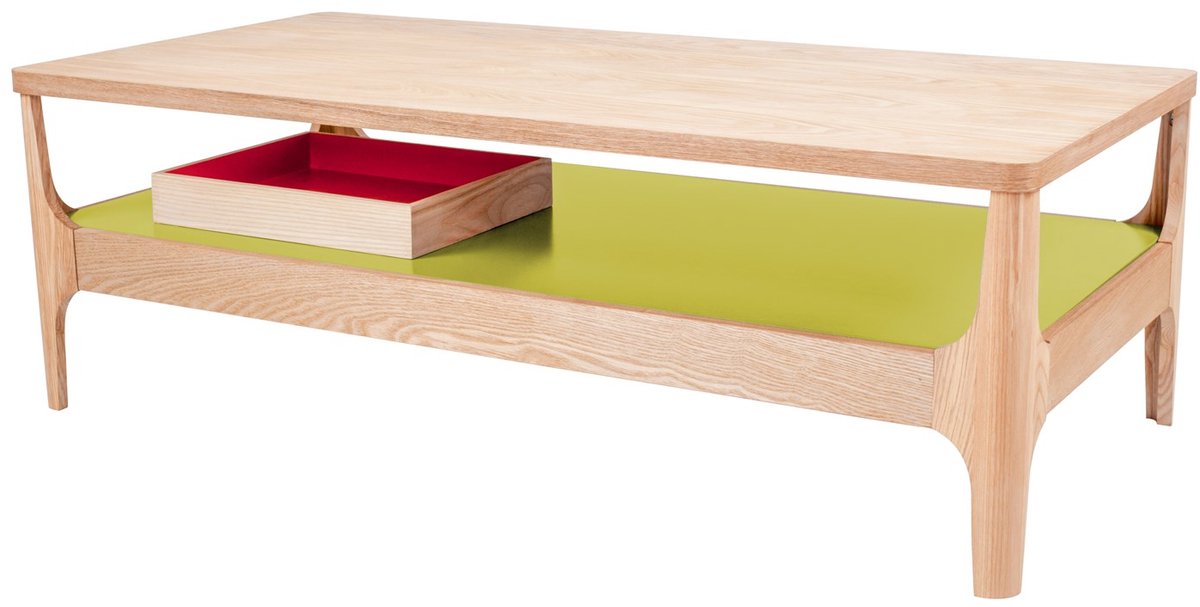 Padiro rechthoekige salontafel 120 x 40 x 60 cm - esche / groen - MDF met esdoornfineer - met schap