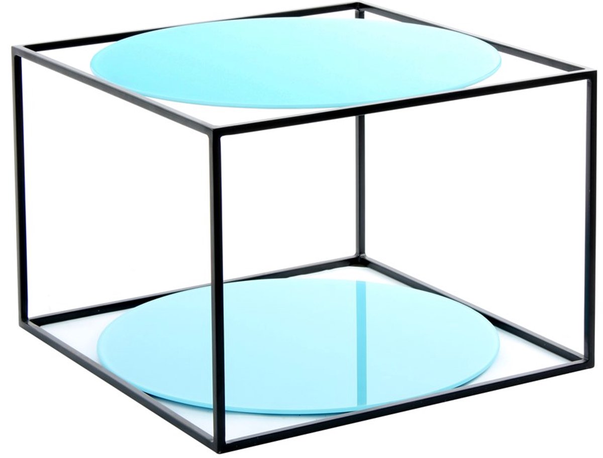 Padiro vierkante bijzettafel 50 x 50 x 36 cm - blauw en zwart - Modern Art-Déco Glamour Look - glazen tafelblad - ijzeren onderstel - met schap