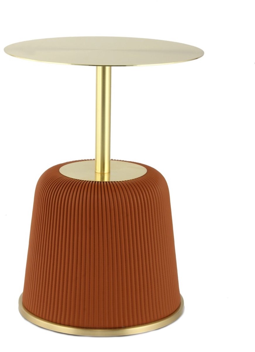 Padiro ronde bijzettafel Ø 40 x 55 cm - cognac - Modern Art-Déco Glamour Look - PU-bekleding - ijzeren onderstel