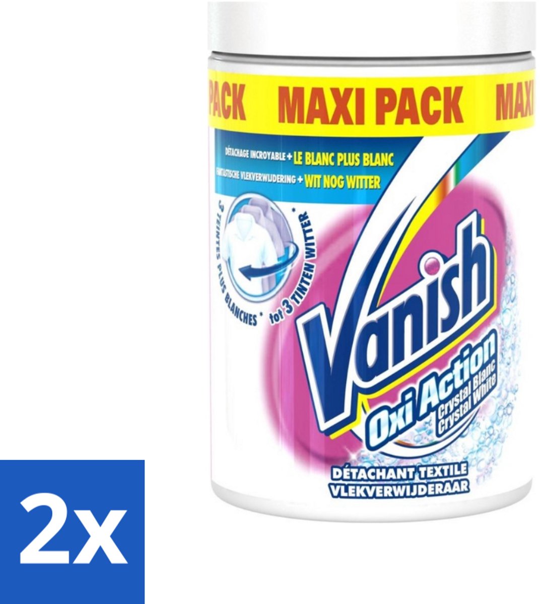 2 x Vanish Oxi Action - Vlekkenverwijderaar Poeder - Witte Was - Maxi Pack - 1 Kg - Vlekkenverwijderaar - Witte Was - Waspoeder - Wasmiddel - Vlekken Verwijderen