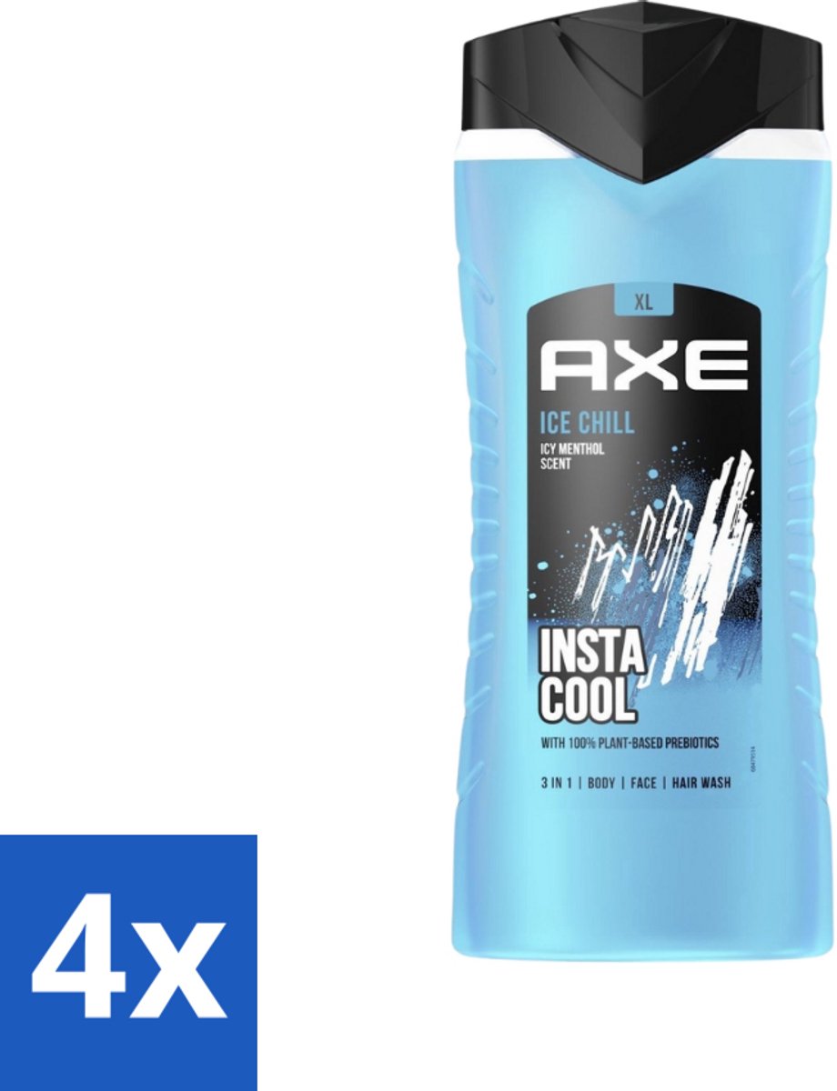4 x Axe XL - 3-in-1 Douchegel - Ice Chill - Icy Menthol - Insta Cool - 400 ml - Douchegel - Axe - Ice Chill - Bevroren Munt - Citroen