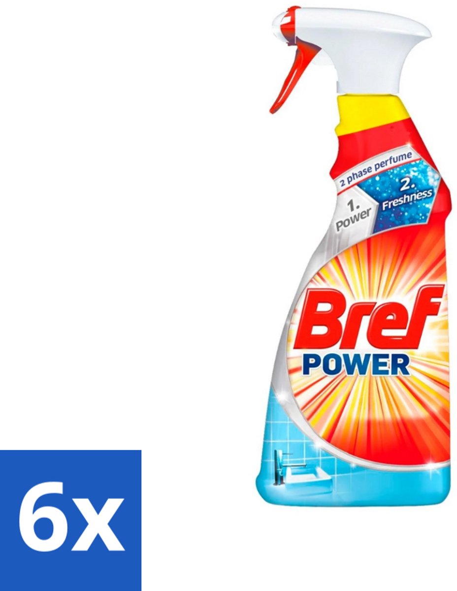 6 x Bref Power - Badkamerreiniger - Spray - Anti-Kalk & Vuil - Fris - 750 ml - Kalkreiniging - Vuil Verwijderen - Badkamerschoonmaak - Schoonmaakproduct - Douche Schoonmaken