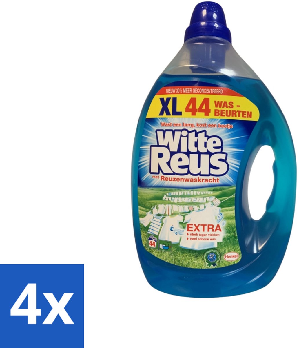 4 x Witte Reus - Vloeibaar Wasmiddel - 44 Wasbeurten - Witte Was - Wasmiddel - Vlekken Verwijderen - Waskracht - Economisch Wasmiddel