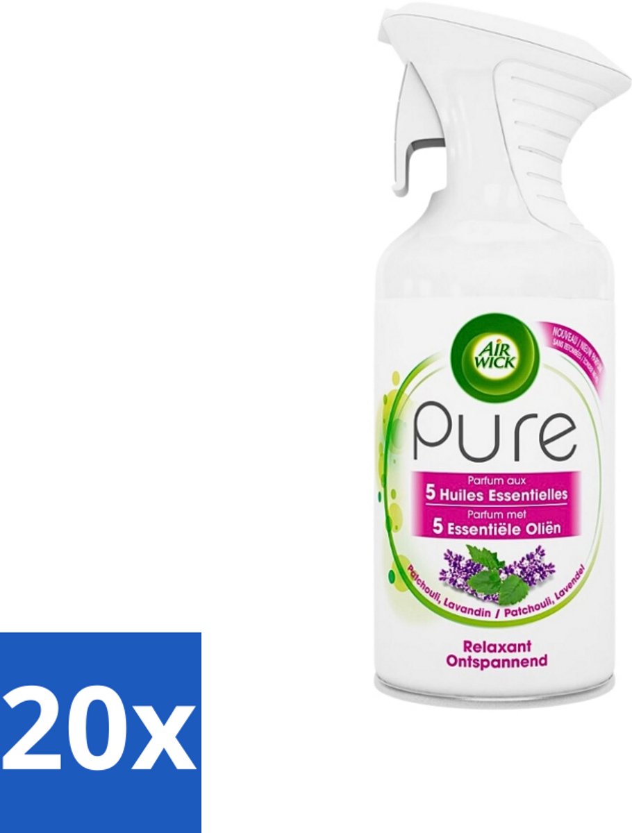 Air Wick Pure - Luchtverfrisser Spray - Essentiële Oliën - Lavendel - 250ml - Bulkverpakking - 20 stuks