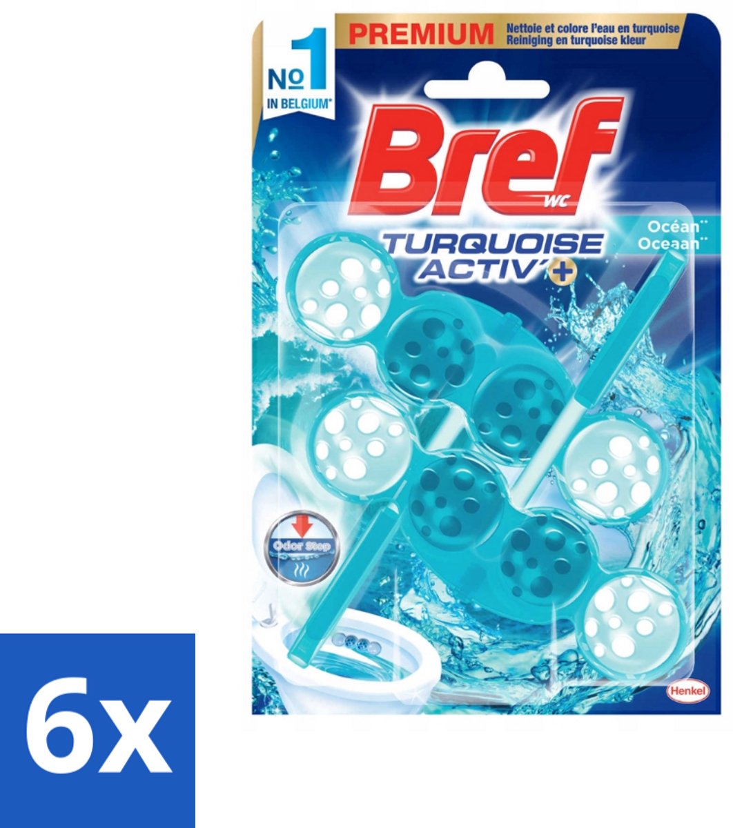 6 x Bref WC - Turquoise Activ+ - Toiletblok - Oceaan - 2 Blokken - Toiletblok - Toilet Fris - Oceaan Geur - Wc Reiniging - Anti-kalk