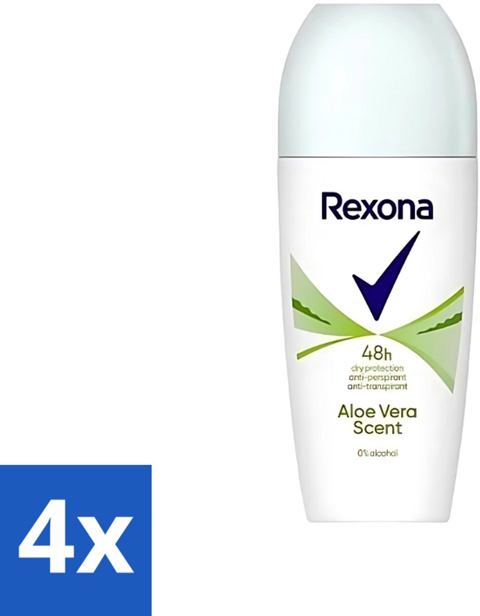 4 x Rexona - Deodorant Roller - Aloe Vera - 0% Alcohol - Anti-Transpirant & Perspirant - 50ml - Rexona Deodorant - Anti-transpirant - Aloe Vera - Deodorant Roller - 50 Ml
