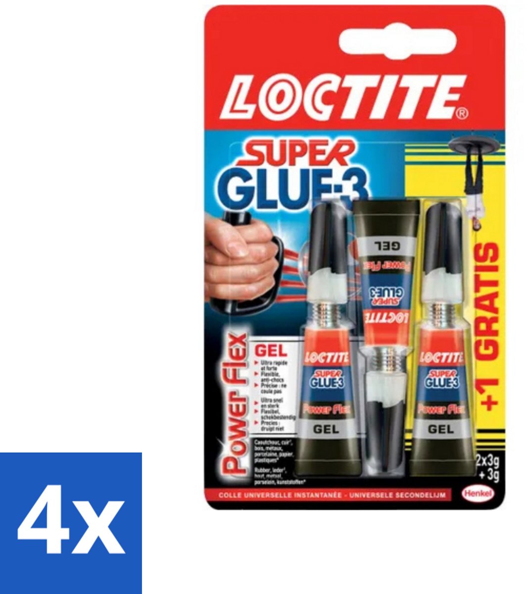 Loctite - Secondelijm - Power Flex - 3 Lijmtubes - Voordeelverpakking - 4 stuks