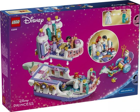 LEGO Disney Princess, Ariëls Koninklijke Trouwboot, illustratie met de boot, poppetjes, en de doos.