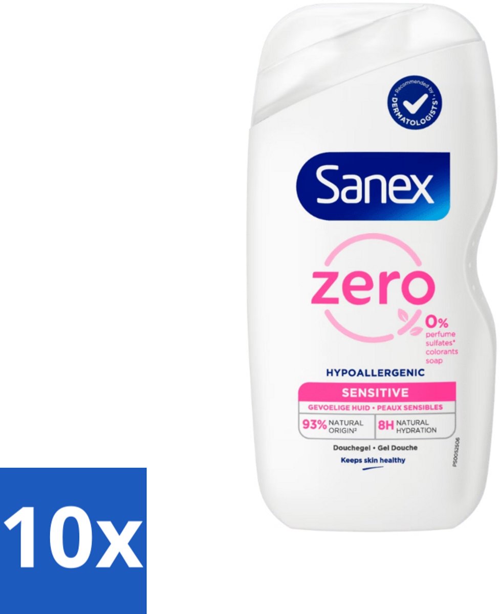 Sanex Zero% - Douchegel - Gevoelige Huid - 0% Parfumsulfaten - Hypoallergeen - 400 ml - Bulkverpakking - 10 stuks