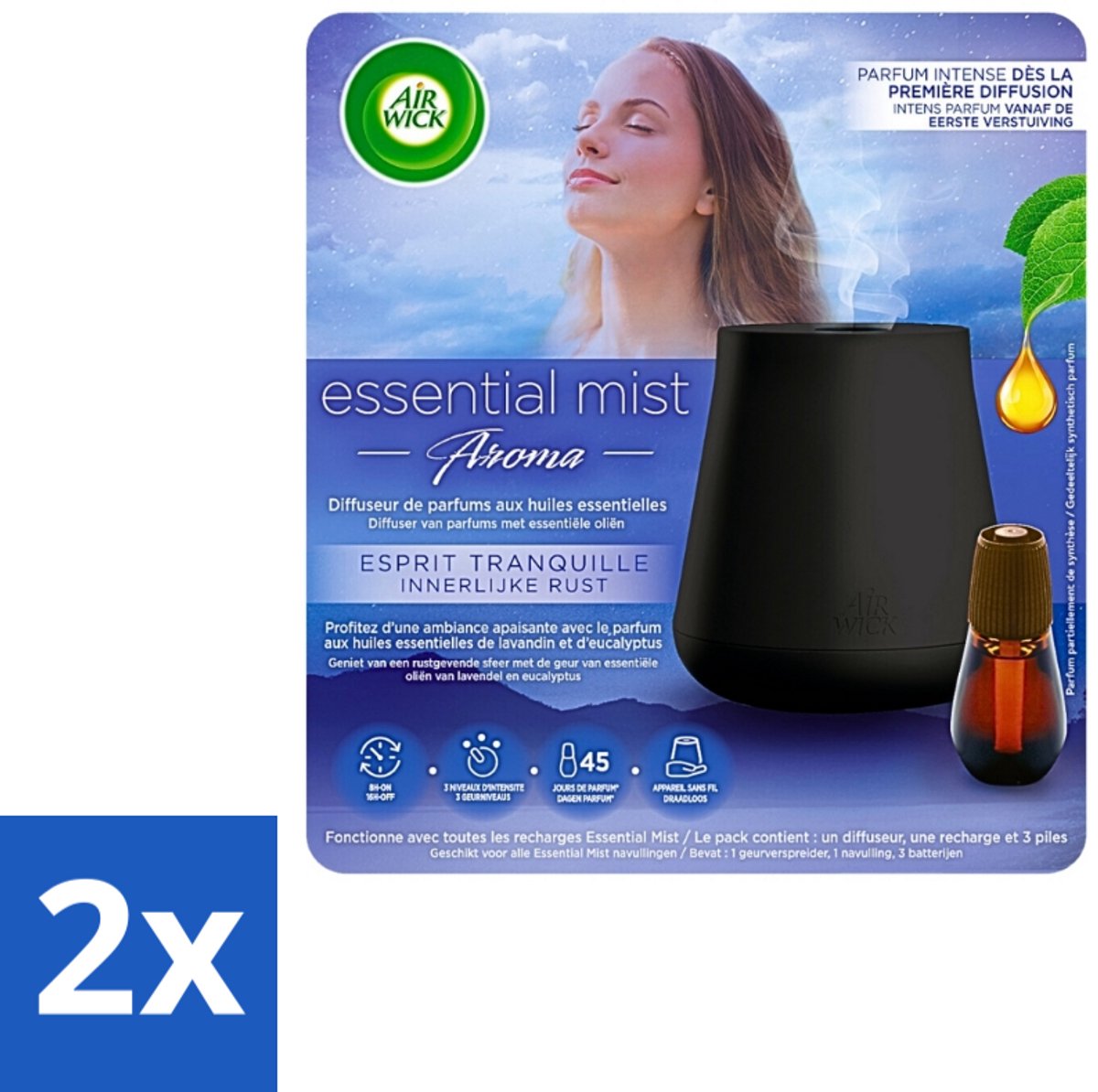 2 x Air Wick Essential Mist - Automatische Luchtverfrisser Kit - Innerlijke Rust - Eucalyptus & Lavendel - Luchtverfrisser - Aromatherapie - Eucalyptus - Lavendel - Geur