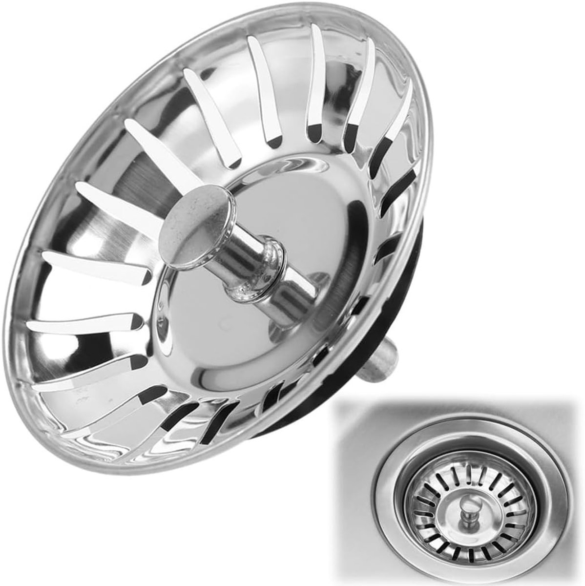 Verstelbare wastafelstopper 79 mm zilver met mandje - Hoogte instelbaar, inclusief 2 afdichtingen en geschikt voor verschillende wastafels